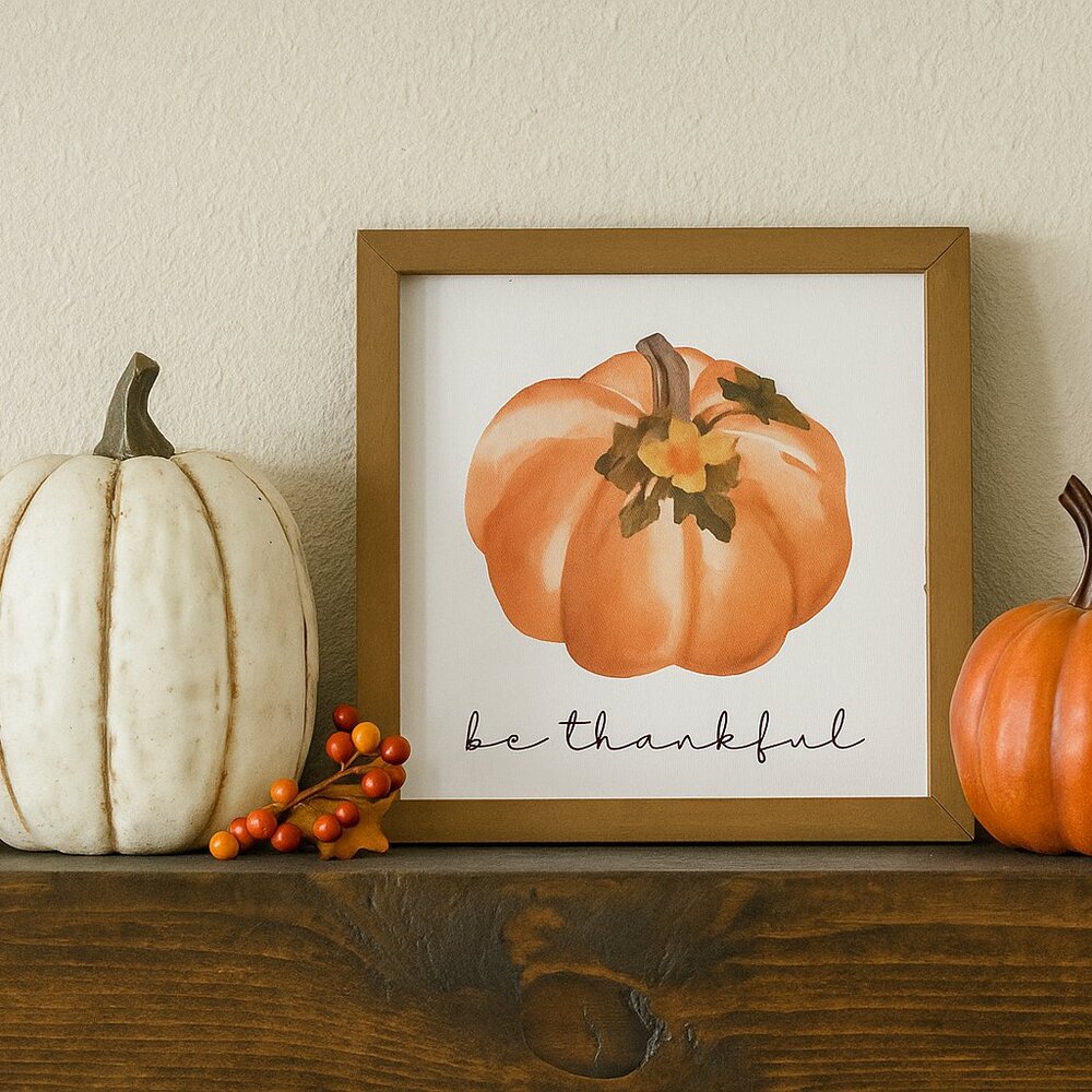 Rustic Farmhouse “Be Thankful” Pumpkin Sign | Fall Harvest Decor | Autumn Decor